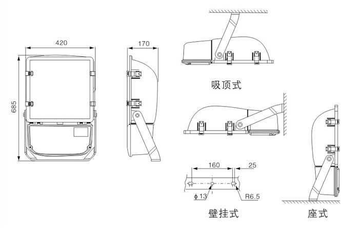 NFC9131節(jié)能型熱啟動泛光燈安裝示意圖