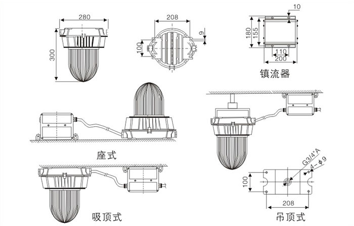 NFE9180防眩應(yīng)急泛光燈安裝示意圖